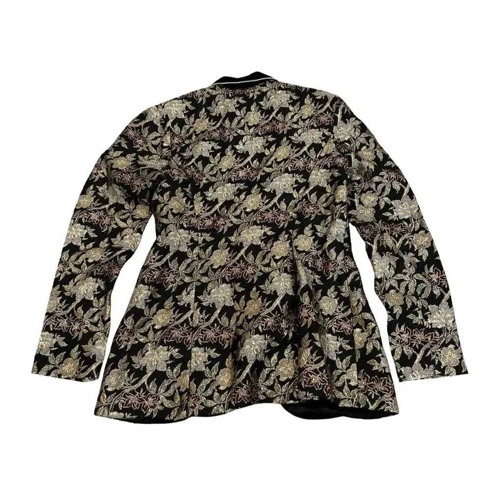 Scott McClintock Black Velvet Blazer Jacket Size 8 Gold Floral Metallic Brocade